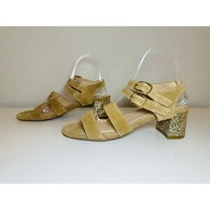 For Love & Lemons x Marais Jardin Camel Tan Sparkly Block Heel Women's SIZE 10